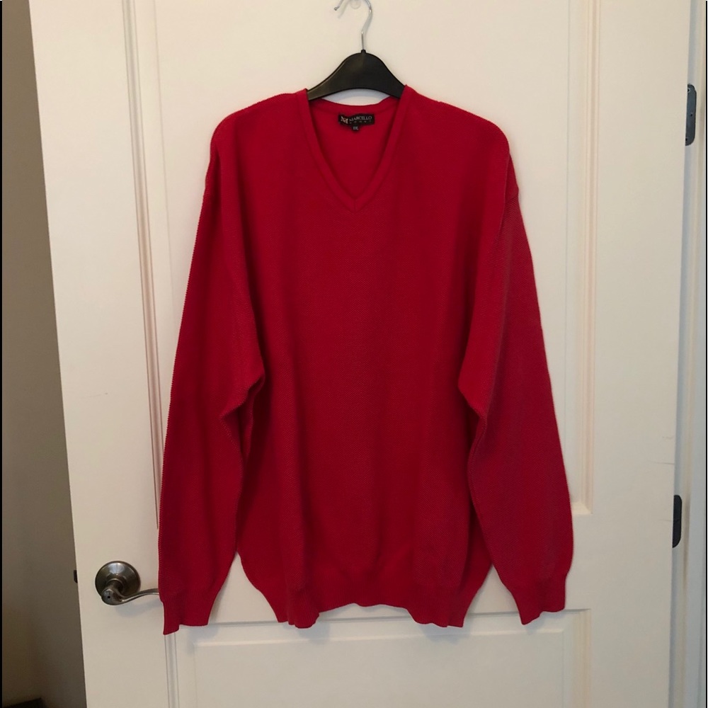Marcello Sport 100% Cotton Red V-Neck Sweater XXL